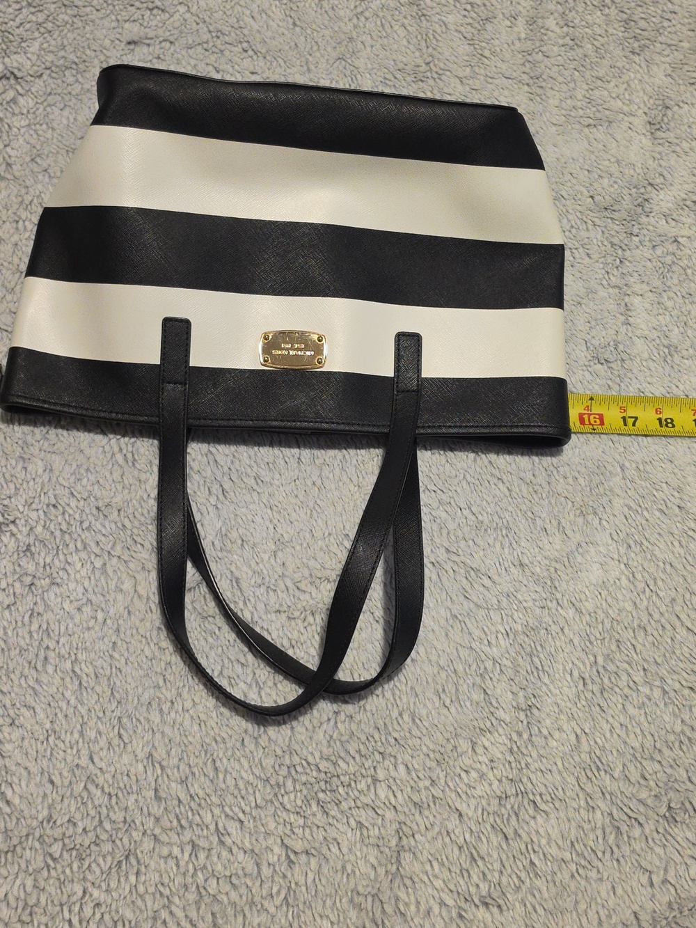 Michael Kors Black and White Striped Leather Tote - Picture 9 of 10